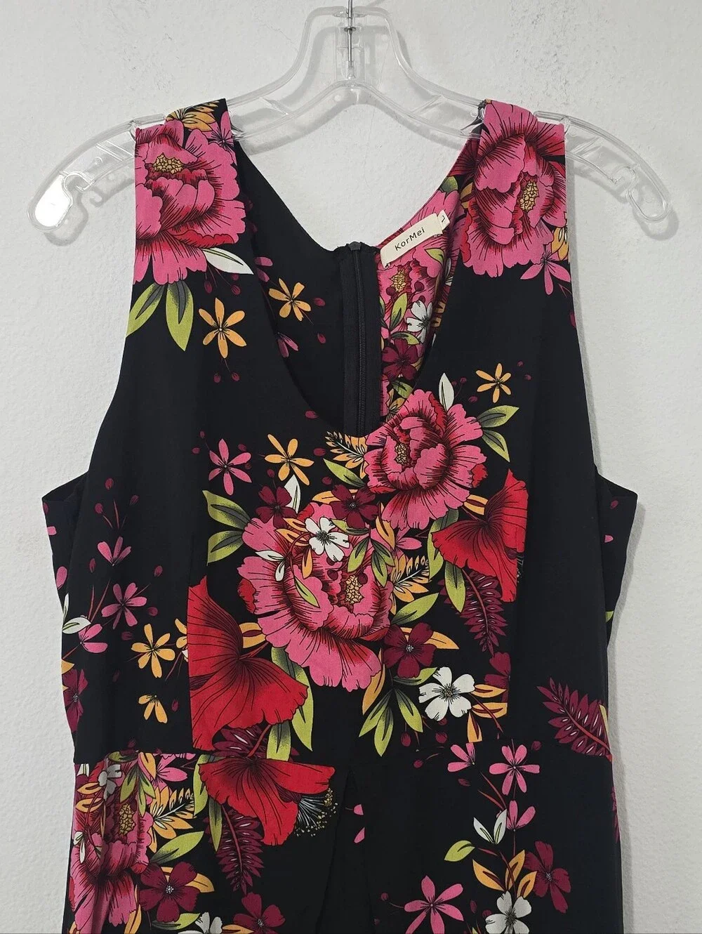 Kormei Black Floral Romper Dress Large